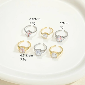 Adjustable crystal zircon ring set with waterdrop, square and rectangle shapes in gold and silver