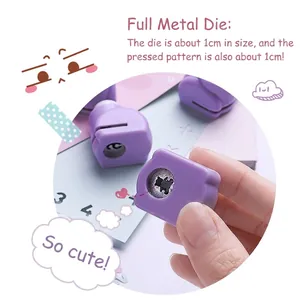 Purple portable paper punch tool for DIY crafts producing a 1cm floral pattern cutout