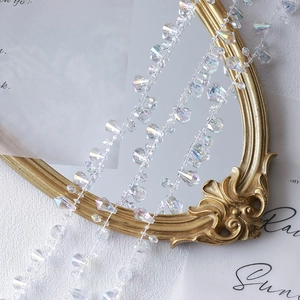 French vintage iridescent crystal pearl necklace with faceted diamond beads and rainbow luster