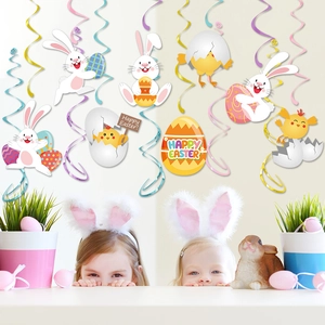 Easter spiral hanging decorations set featuring cute bunnies chicks and colorful eggs
