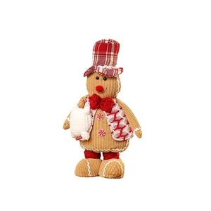Standing Christmas gingerbread man doll in corduroy and red plaid fabric holiday decor