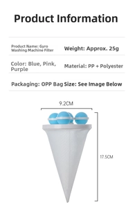 Detailed size view of washing machine lint filter mesh bag with mesh and blue floats