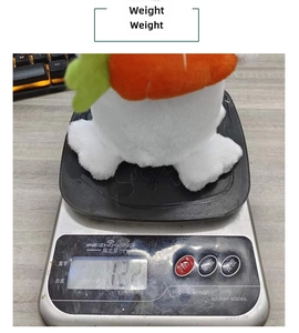 Detailed view of the illuminated rabbit plush weight measurement at 122 grams