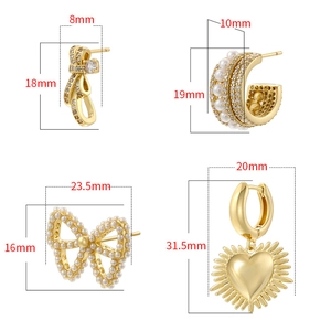 Elegant gold bow earrings set with pearls and crystals in four diverse styles