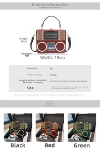 Detailed size specifications for the vintage radio style crossbody PU leather box bag