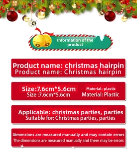 Detailed chart showing plastic Christmas reindeer hairpin dimensions 7.6cm x 5.6cm