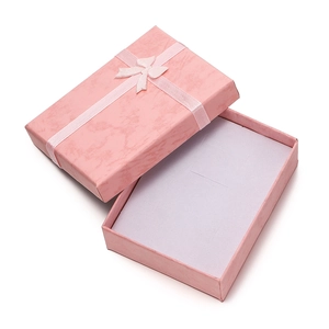 Pink cloud pattern jewelry box with silk ribbon and interior sponge foam padding