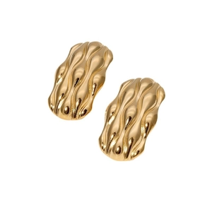 Minimalist gold stainless steel stud earrings featuring modern fluid ripple texture and shine