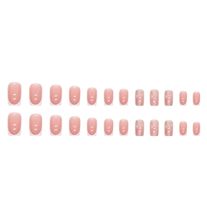 French marble pink press-on nails set with glitter and white tips in square shape