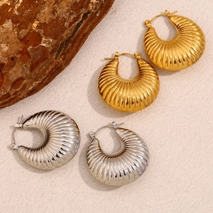18K gold and silver plated stainless steel horn style hoop earrings for women
