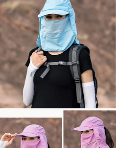Detailansicht der Outdoor-Sonnenkappe mit Mesh-Maske und abnehmbarem Nackenschutz