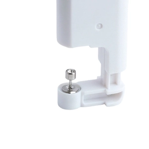 Disposable stainless steel ear piercing tool with white plastic body and crystal stud