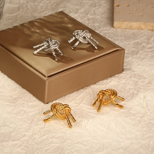 Knot Stud Earrings For Women Stainless Steel 18K Gold Plated Vintage Twisted Bow Jewelry Elegant Minimalist Style