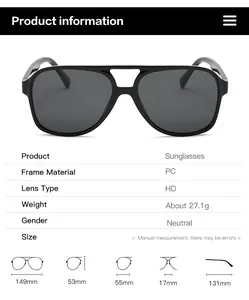 Detailed size specifications for HD polarized pilot sunglasses with 149mm frame width