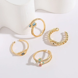 Fashion Evil Eye Open Adjustable Ring Copper Plated Gold Blue Dripping Oil Zirconia Finger Ring Minimalist Jewelry For Women