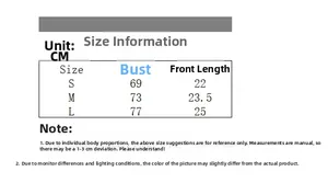 Size chart for cropped faded sports tank top showing measurements in centimeters