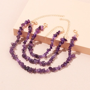 Natural irregular amethyst stone necklace set with metal extension chain and lobster clasp