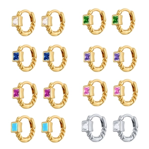 Orecchini A Cerchio Intrecciati Con Perno In Argento Sterling 925 Zirconia Cubica Quadrata Gioielli Minimalisti Per Donna