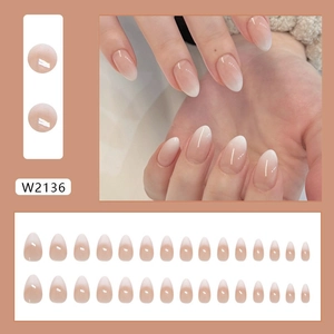 White gradient French almond press on nails set with 24 pieces in various sizes