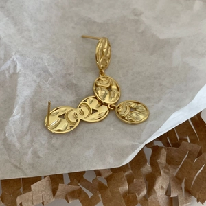 Modern 925 sterling silver irregular lava texture drop earrings in gold plating
