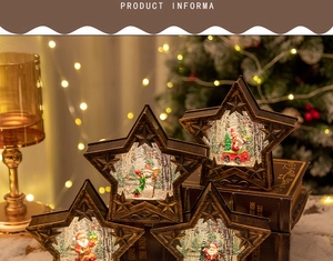 Vue détaillée macro de lanternes de Noël en bronze en forme d'étoile avec des scènes.