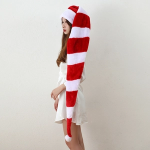 Extra long 1.3m red and white striped plush Christmas hat for holiday party decor
