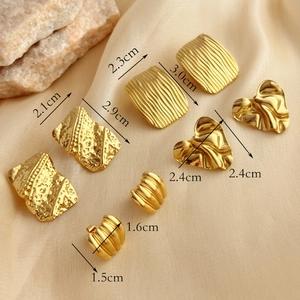Textured 18K gold stainless steel geometric stud earrings in four unique artistic styles