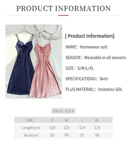 Tabella taglie per camicia da notte in seta sintetica con misure dettagliate dalla S alla XL