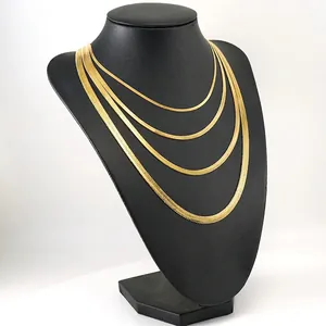 Collar De Cadena De Espiga Plana Acero Inoxidable Chapado En Oro De 18K Joyería Minimalista Hip Hop Para Hombres Mujeres