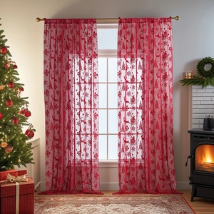 Rideau de Porte en Dentelle de Noël Rouge Vert Père Noël Traîneau Renne Flocon de Neige Semi Ombrage Décoration Maison