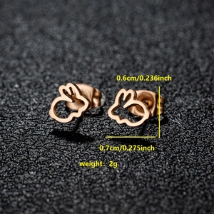 Cute minimalist rabbit stud earrings in rose gold stainless steel for women