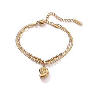 Double-layer 18K gold plated stainless steel bracelet with conch shell pendant for women