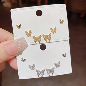 Butterfly Stud Earrings Gold Plated Copper With Cubic Zirconia Shiny Sweet Elegant Aesthetic Jewelry For Women Girls