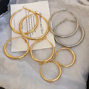 Polished Hoop Earrings Geometric Minimalist Alloy With 925 Sterling Silver Earring Post Chic Jewelry For Women
