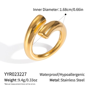 Detailed size specifications and inner diameter measurements of the gold stainless steel ring