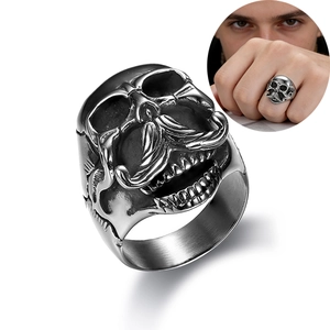 Mustache Skull Head Ring 316 Stainless Steel Retro Biker Gothic Punk Style Jewelry For Men Vintage Jewelry