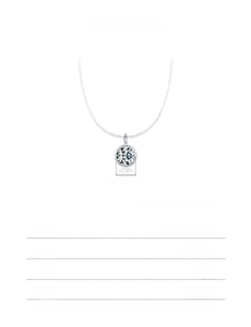 Detailed spec sheet showing 925 sterling silver solitaire pendant dimensions and chain length