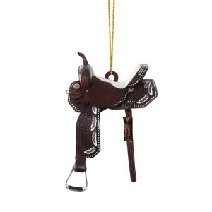 Western cowboy saddle car rear view mirror pendant with brown leather texture and stirrup