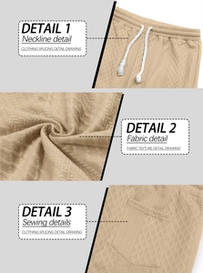 Detailed view of beige waffle knit texture with drawstring waistband and stitching
