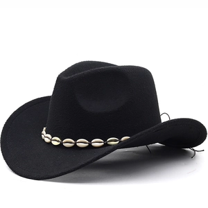 Western Cowboy Fedora Hat Polyester Felt Wide Brim Shell Decor Bohemian Style Outdoor Travel Sun Protection For Adults