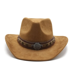 Chapeau de cow-boy classique en feutre kaki avec rivets étoiles et boucle métallique vintage