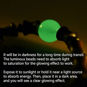 Sandalwood bamboo joint bracelet with luminous beads glowing in the dark for meditation