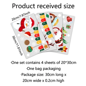 Set of 4 Christmas window stickers featuring Santa and snowflakes on 20x30cm PVC sheets
