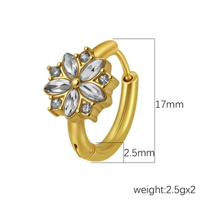 Minimalist 18K gold flower hoop earrings with zircon stones and tassel design