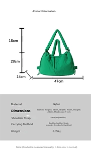 Detailed size guide and specifications for the nylon shoulder bag with dimensions