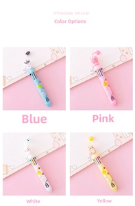 Detail view of 10-color ballpoint pens with cute 3D cartoon animal toppers in four colors