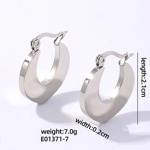 Polished silver stainless steel hoop earrings E01371-7 with 2.1cm length detail view
