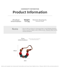 Detailed view of handmade Bohemian necklace showing wooden beads and coconut shell texture