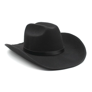 Western Cowboy Hat Woolen Felt Wide Brim Roll Up Retro Fedora With Decorative Belt Buckle Sun Protection