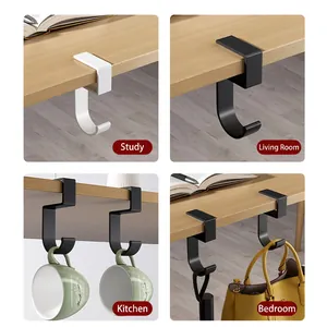 Universal no-punch table side hook for bags and cups in black and white finishes